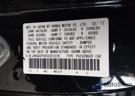 2012 Acura Tsx 2.4 z USA, uszkodzony, nr VIN JH4CU2F45CC022228